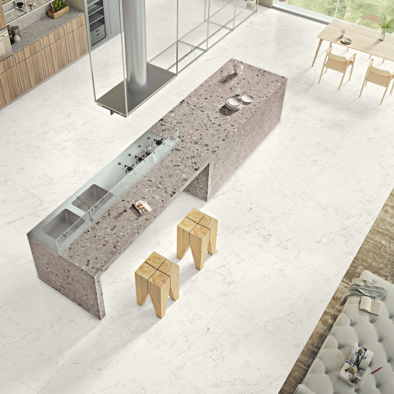 Porcelánico efecto mármol de Carrara mate 120X120 - Ecga801
